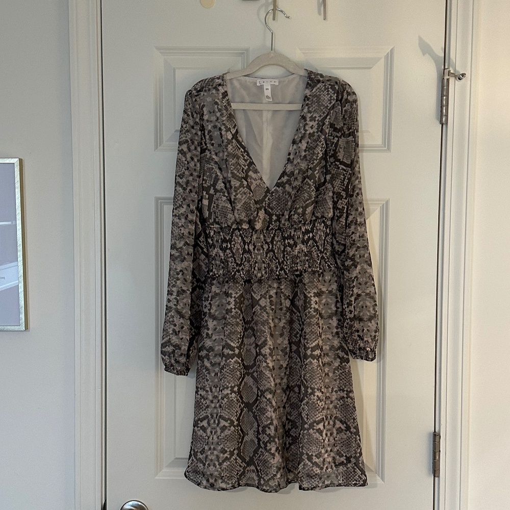 Leith Smocked Waist Snake Print Long Sleeve Dress